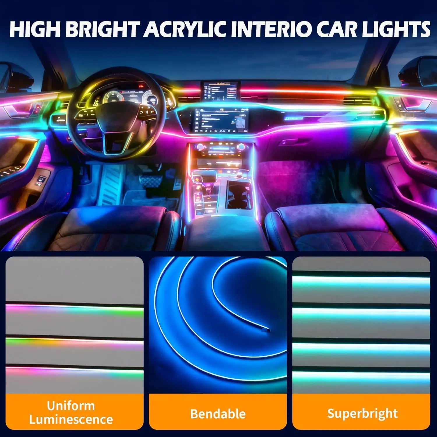 LED Ambient Light Car Interior Lights Strip Neon RGB Environment Lamp Car Auto Decoration Accessories 10 in 1
