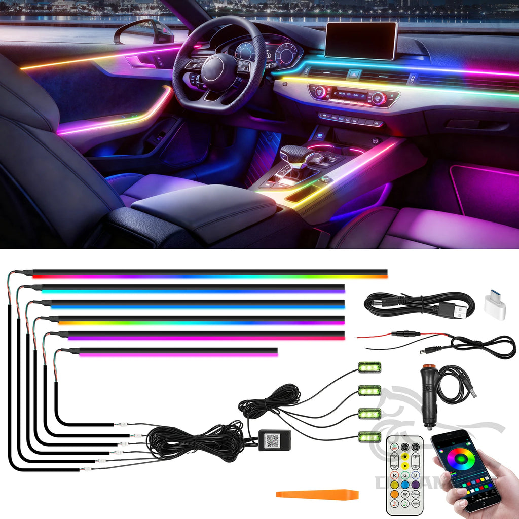 LED Ambient Light Car Interior Lights Strip Neon RGB Environment Lamp Car Auto Decoration Accessories 10 in 1