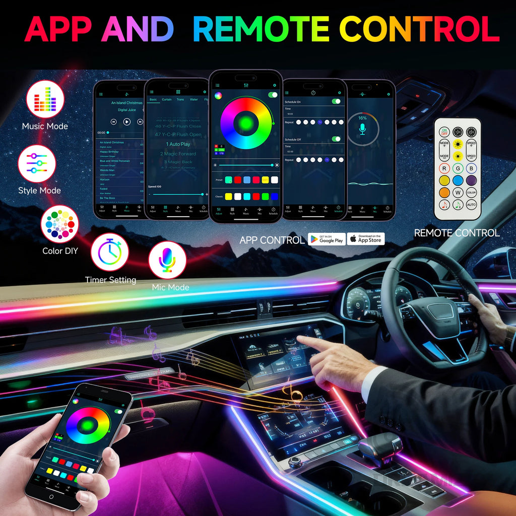 LED Ambient Light Car Interior Lights Strip Neon RGB Environment Lamp Car Auto Decoration Accessories 10 in 1