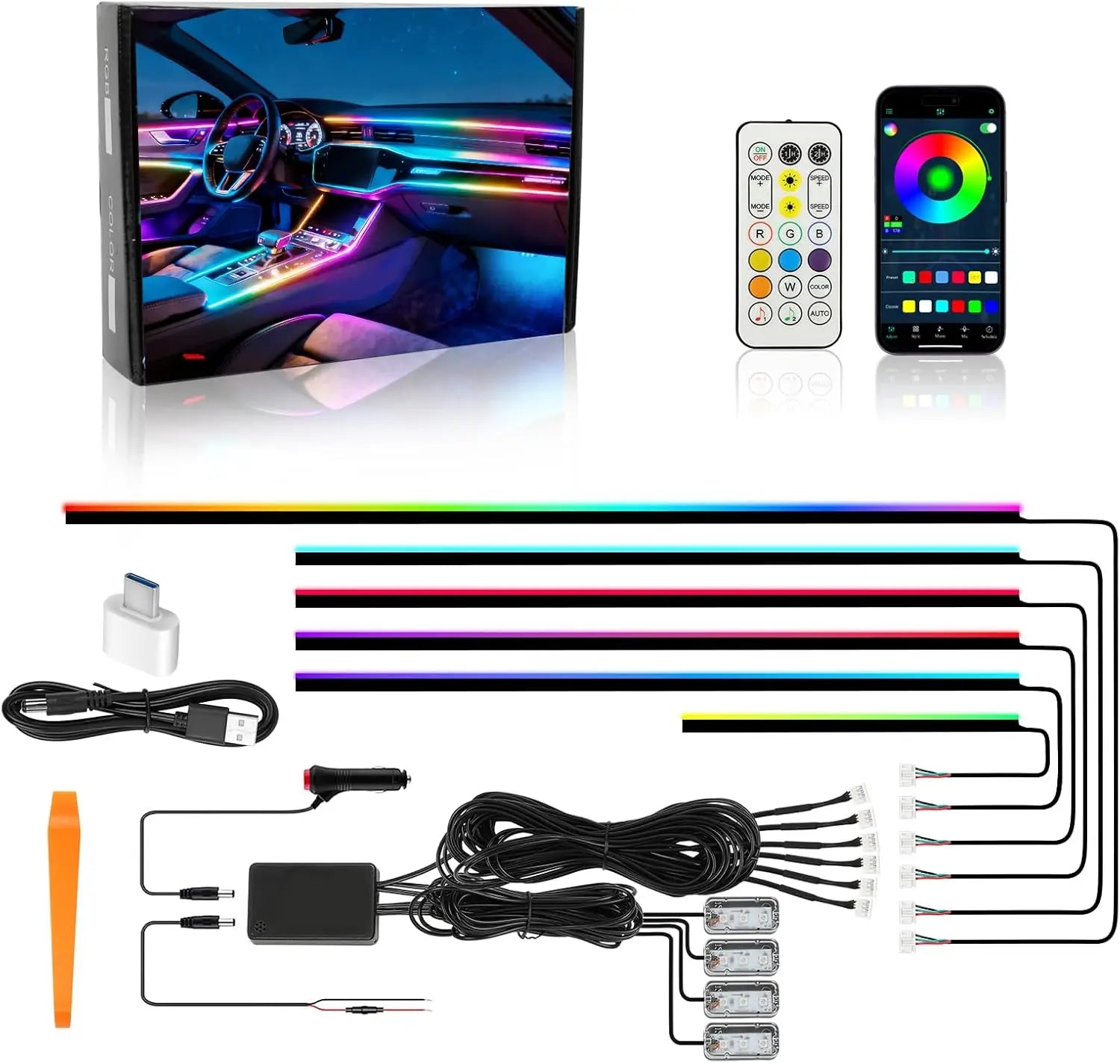 LED Ambient Light Car Interior Lights Strip Neon RGB Environment Lamp Car Auto Decoration Accessories 10 in 1