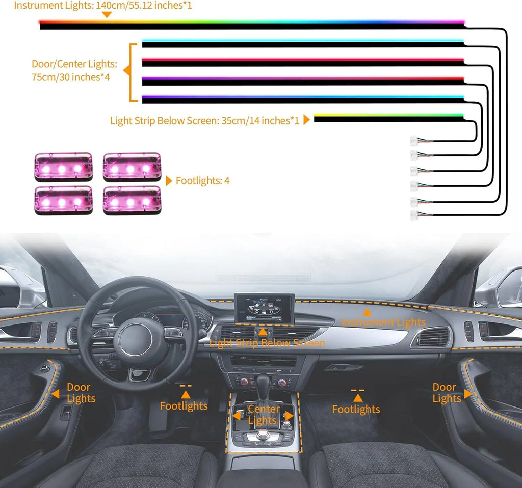 LED Ambient Light Car Interior Lights Strip Neon RGB Environment Lamp Car Auto Decoration Accessories 10 in 1