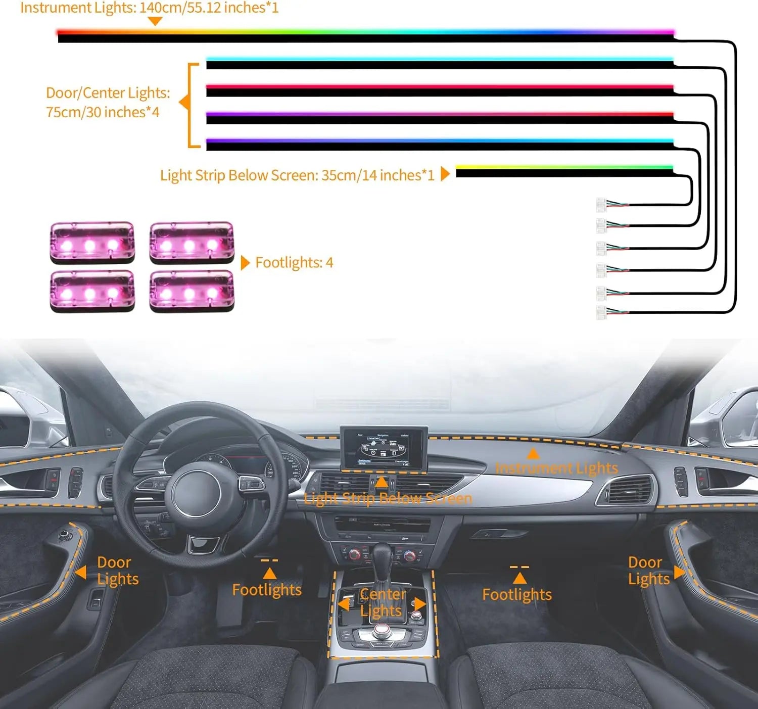 LED Ambient Light Car Interior Lights Strip Neon RGB Environment Lamp Car Auto Decoration Accessories 10 in 1