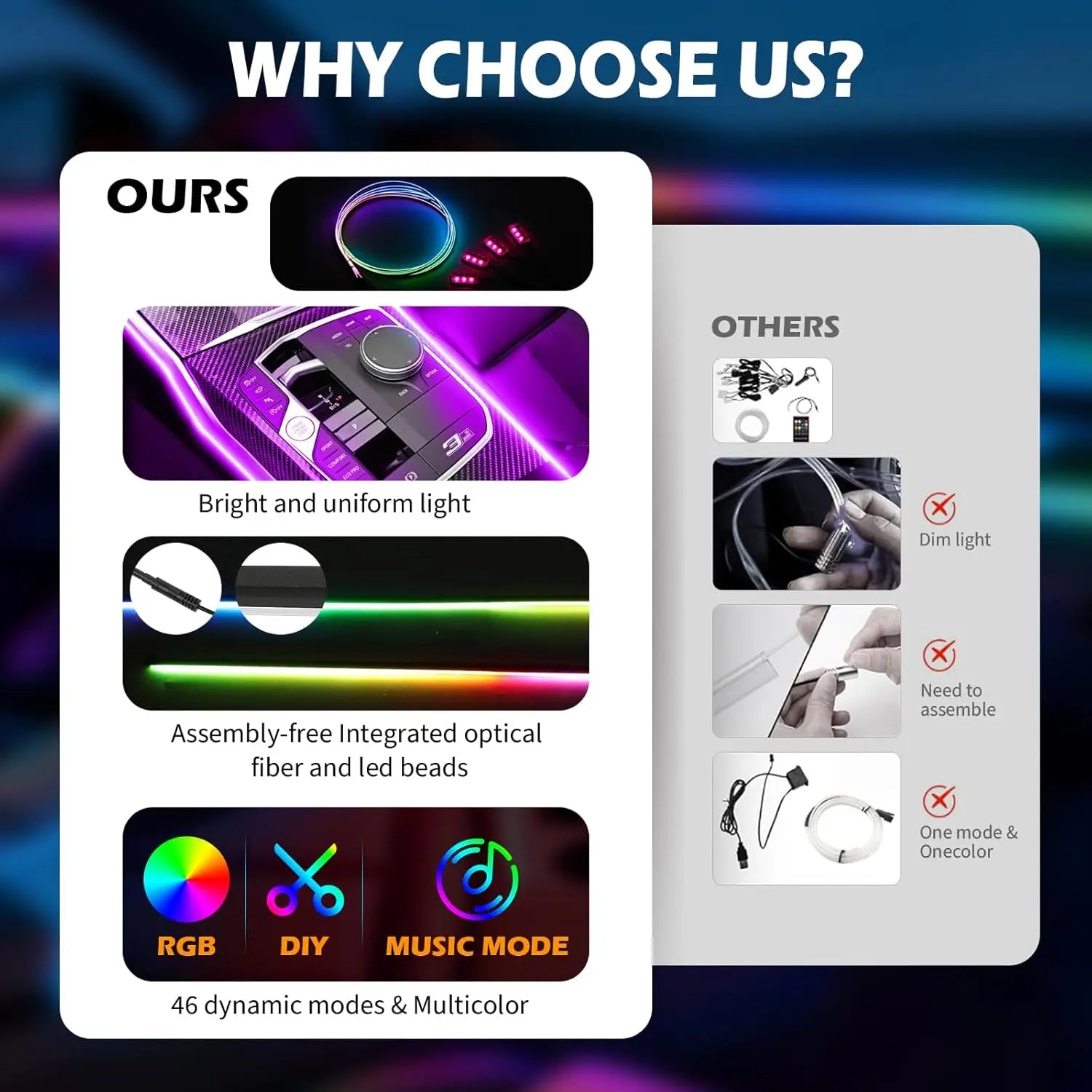 LED Ambient Light Car Interior Lights Strip Neon RGB Environment Lamp Car Auto Decoration Accessories 10 in 1
